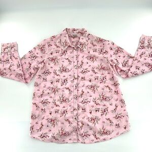 Old Navy maternity shirt Pink floral Casual Button Down‎ flower buttons L
